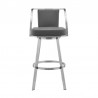 Armen Living Sandringham Gray Faux Leather and Brushed Stainless Steel Swivel Bar Stool Front
