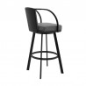 Armen Living Sandringham Gray Faux Leather and Black Metal Swivel Bar Stool Side