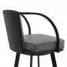 Armen Living Sandringham Gray Faux Leather and Black Metal Swivel Bar Stool Back