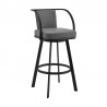 Armen Living Sandringham Gray Faux Leather and Black Metal Swivel Bar Stool Side