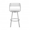 Armen Living Scranton Swivel White Faux Leather and Silver Metal Bar Stool Front