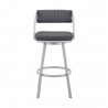Armen Living Scranton Swivel Gray Faux Leather and Silver Metal Bar Stool Front