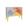 Manhattan Comfort 2-Piece Mid-Century Modern Avesta Double Side Table in White, Stamp, Yellow Front