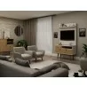 Manhattan Comfort Tribeca 35.43 Mid-Century Modern TV Stand and Panel with Media and Display Shelves in Off White and Nature - Manhattan Comfort Tribeca 35.43 Mid-Century Modern TV Stand and Panel with Media and Display Shelves in Off White and Nature