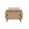 Manhattan Comfort Tribeca 35.43 Mid-Century Modern TV Stand and Panel with Media and Display Shelves in Off White and Nature Bottom