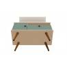 Manhattan Comfort Tribeca 35.43 Mid-Century Modern TV Stand and Panel with Media and Display Shelves in Off White and Green Mint Bottom