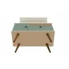 Manhattan Comfort Tribeca 35.43 Mid-Century Modern TV Stand and Panel with Media and Display Shelves in Off White and Green Mint Bottom - Manhattan Comfort Tribeca 35.43 Mid-Century Modern TV Stand and Panel with Media and Display Shelves in Off White and Green Mint Bottom