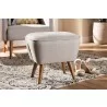 Baxton Studio Petronelle Mid-Century Modern Greyish Beige Fabric Upholstered Walnut Brown Finished Wood Ottoman - Lifestyle - Baxton Studio Petronelle Mid-Century Modern Greyish Beige Fabric Upholstered Walnut Brown Finished Wood Ottoman - Lifestyle