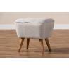 Baxton Studio Petronelle Mid-Century Modern Greyish Beige Fabric Upholstered Walnut Brown Finished Wood Ottoman - Lifestyle