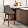 Armen Living Amalie Swivel Bar Stool in Gray & Brown Oak Wood Finish with Taupe Boucle Fabric