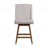 Armen Living Stancoste Swivel Counter Stool in Brown Oak Wood Finish with Taupe Fabric Front