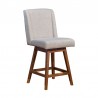 Armen Living Stancoste Swivel Counter Stool in Brown Oak Wood Finish with Taupe Fabric Side Angle