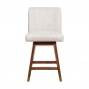 Basila Swivel Counter Stool in Brown Oak Wood Finish with Beige Fabric 005