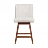 Basila Swivel Counter Stool in Brown Oak Wood Finish with Beige Fabric 005