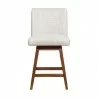 Basila Swivel Counter Stool in Brown Oak Wood Finish with Beige Fabric 005 - Basila Swivel Counter Stool in Brown Oak Wood Finish with Beige Fabric 005