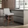 Basila Swivel Counter Stool in Brown Oak Wood Finish with Taupe Fabric - Basila Swivel Counter Stool in Brown Oak Wood Finish with Taupe Fabric
