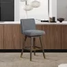 Basila Swivel Counter Stool in Grey Oak Wood Finish with Grey Fabric - Basila Swivel Counter Stool in Grey Oak Wood Finish with Grey Fabric