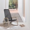 Armen Living Sequoia Outdoor Patio Rocking Chair in Light Eucalyptus Wood and Charcoal Rope