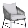 Armen Living Calica Outdoor Patio Dining Chair In Black Metal And Grey Rope 06