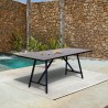 Armen Living Koala Outdoor Patio Dark Eucalyptus Wood and Metal Rectangle Dining Table