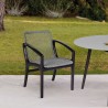 Armen Living Brighton Outdoor Patio Dining Chair In Dark Eucalyptus Wood And Grey Rope