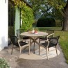 Armen Living Sachi and Brighton 5 Piece Dining Set In Light Eucalyptus Wood With Charcoal Rope