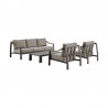Armen Living Mongo 4 Piece Outdoor Patio Furniture Set in Dark Brown Aluminum with Cushions- Set