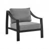Armen Living Mongo 4 Piece Outdoor Patio Furniture Set in Black Aluminum with Cushions- Chair Front Angle