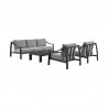 Armen Living Mongo 4 Piece Outdoor Patio Furniture Set in Black Aluminum with Cushions- Set
