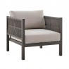 Armen Living Cuffay 4 Piece Outdoor Patio Furniture Set in Brown Aluminum and Rope with Brown Cushions- Chair Side View