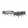 Armen Living Cuffay 4 Piece Outdoor Patio Furniture Set in Brown Aluminum and Rope with Brown Cushions- Set View