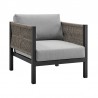 Armen Living Cuffay 4 Piece Outdoor Patio Furniture Set in Black Aluminum and Rope with Gray Cushions- Chair Front
