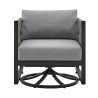 Armen Living Cuffay Outdoor Patio Swivel Lounge Chair in Black Aluminum with Rope and Cushions- Front