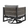 Armen Living Cuffay Outdoor Patio Swivel Lounge Chair in Black Aluminum with Rope and Cushions- Back