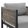 Armen Living Cuffay Outdoor Patio Swivel Lounge Chair in Black Aluminum with Rope and Cushions- Arm