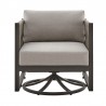 Armen Living Cuffay Outdoor Patio Swivel Lounge Chair in Dark Brown Aluminum with Rope and Cushions- Front