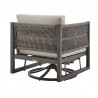 Armen Living Cuffay Outdoor Patio Swivel Lounge Chair in Dark Brown Aluminum with Rope and Cushions- Back