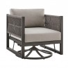 Armen Living Cuffay Outdoor Patio Swivel Lounge Chair in Dark Brown Aluminum with Rope and Cushions- Front Angle