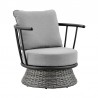 Armen Living Monk 4 Piece Outdoor Patio Furniture Set in Black Aluminum and Grey Wicker with Grey Cushions- Chair Front