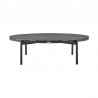 Armen Living Monk 4 Piece Outdoor Patio Furniture Set in Black Aluminum and Grey Wicker with Grey Cushions- Table Front