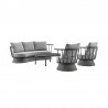 Armen Living Monk 4 Piece Outdoor Patio Furniture Set in Black Aluminum and Grey Wicker with Grey Cushions- Set View