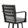 Don 30" Outdoor Patio Bar Stool in Black Aluminum with Grey Cushions  08
