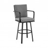 Don 30" Outdoor Patio Bar Stool in Black Aluminum with Grey Cushions  02