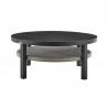 Armen Living Aileen Outdoor Patio Round Coffee Table In Black Aluminum With Grey Wicker Shelf 02