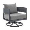 Armen Living Argiope Outdoor Patio Swivel Rocking Chair in Grey Aluminum with Cushions Front Angle