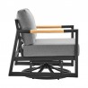 Armen Living Royal Outdoor Patio Swivel Glider Lounge Chair in Black Aluminum and Teak Wood with Cushions Side