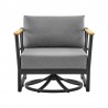 Armen Living Shari Outdoor Patio Swivel Glider Lounge Chair in Black Aluminum and Teak Wood with Cushions- Front View