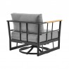Armen Living Shari Outdoor Patio Swivel Glider Lounge Chair in Black Aluminum and Teak Wood with Cushions- Back View