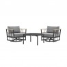 Armen Living Shari and Tiffany 3 Piece Patio Outdoor Swivel Seating Set in Black Aluminum with Grey Cushions Set