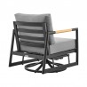 Armen Living Royal and Tiffany 3 Piece Outdoor Patio Swivel Seating Set in Black Aluminum with Teak Wood and Grey Cushions Chair Back